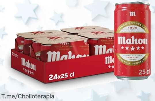 Disfruta Mahou 5 Estrellas pack de 24 latas con sabor único y cuerpo intenso a un super chollo y descuento brutal nunca visto ¡aprovecha este ofertón precio loco ya!