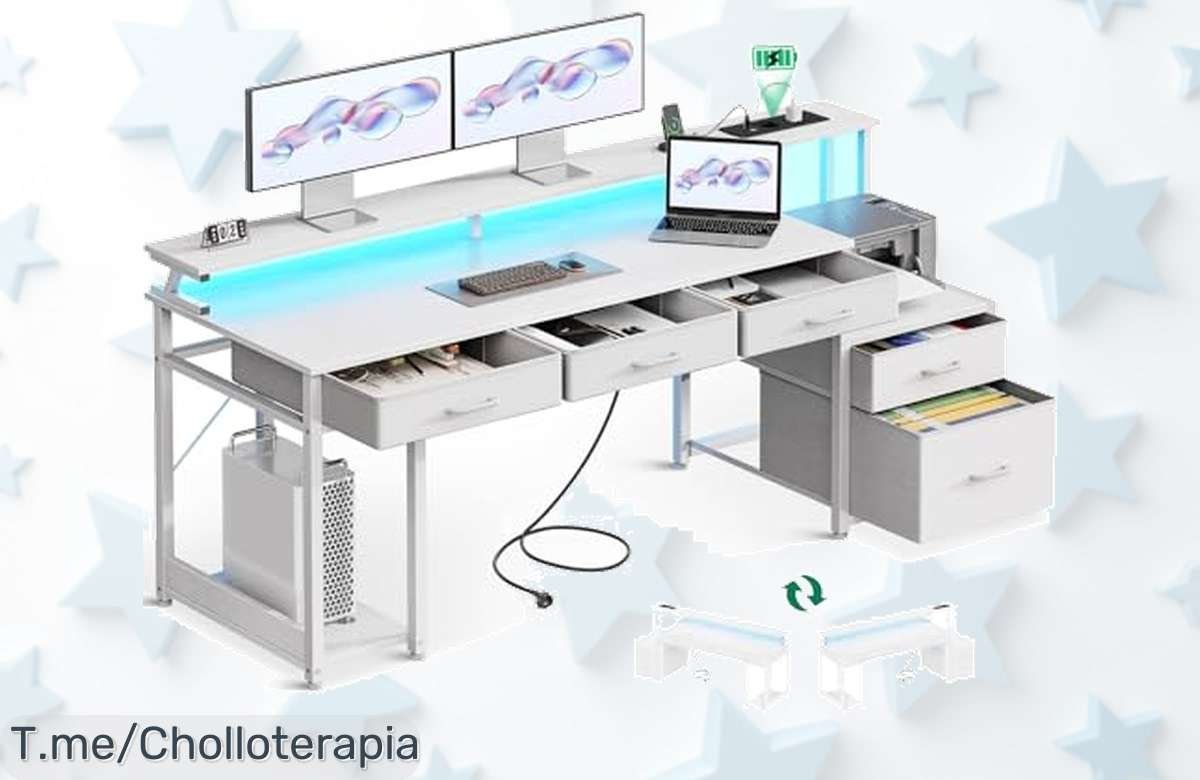 Escritorio con LEDs y 5 cajones para tener todo ordenado a tu alcance un ofertón con descuento brutal que no puedes dejar pasar corre antes que se agote este precio loco
