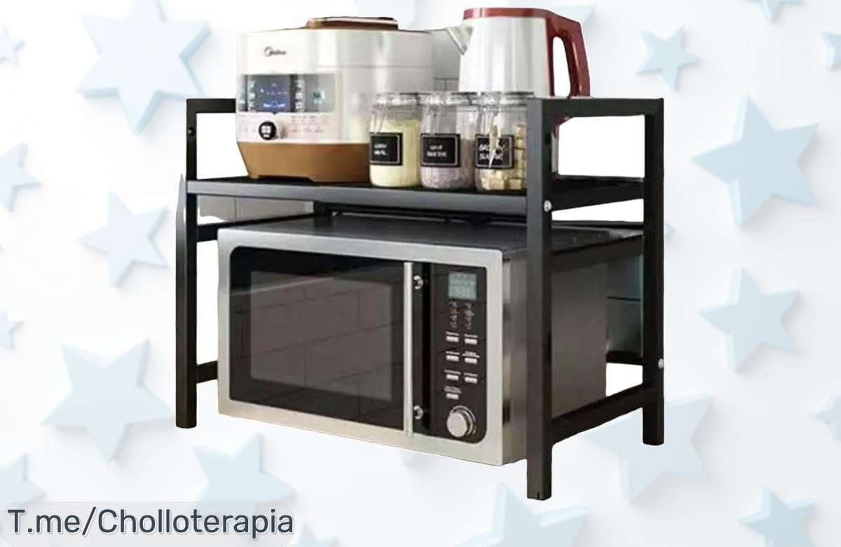 Estantería microonda de metal ajustable con estante extensible oferta nunca vista para organizar tu cocina aprovecha este super chollo y descuento brutal unidad limitada