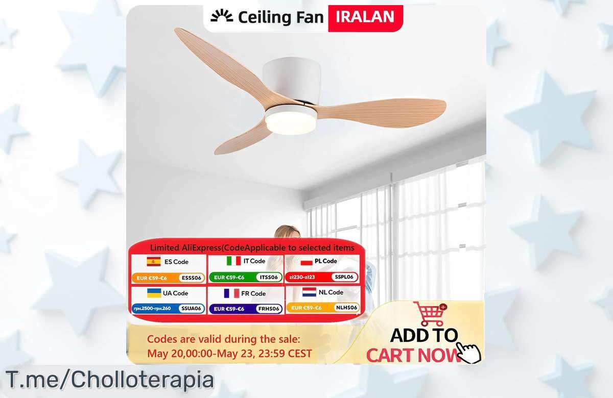 Ilumina tu hogar con el ventilador de techo IRALAN: luz regulable y motor silencioso en un ofertón que no puedes dejar pasar, solo por tiempo limitado ¡Compra ahora!