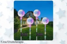 Ilumina tu jardín con 4 lámparas solares resistentes al agua luces led multimodo en un ofertón de descuento brutal precio de ganga único y limitado actúa ya