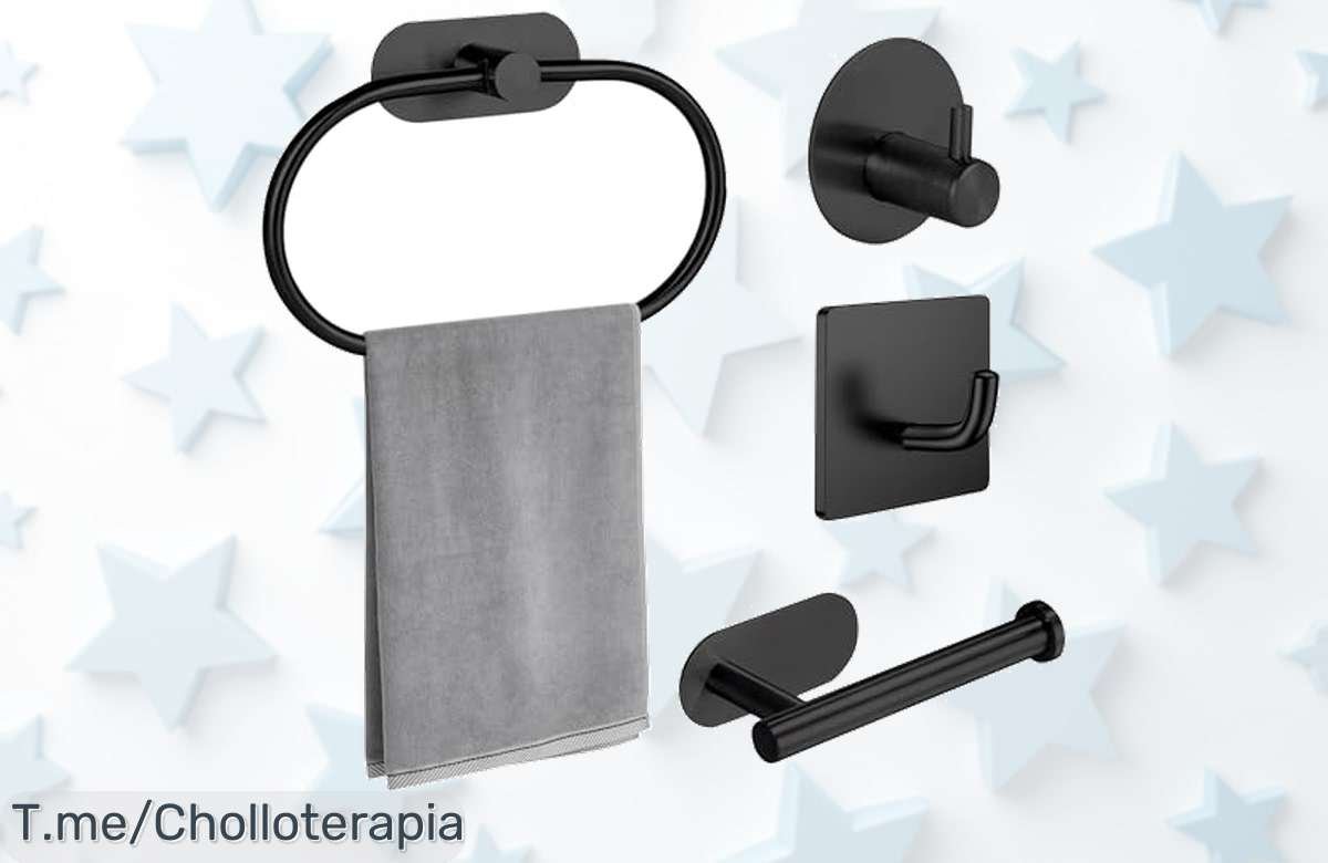 Juego de 4 toalleros en acero inoxidable sin taladros con cinta 3M precio loco y descuento brutal para ordenar baño o cocina oferta limitada ¡compra ya este super chollo!