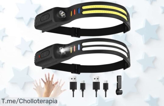 Linterna frontal led recargable 2000 lúmenes doble pack con sensor inteligente y resistencia al agua un ofertón de luz potente en precio loco ¡aprovecha ya antes que acabe!