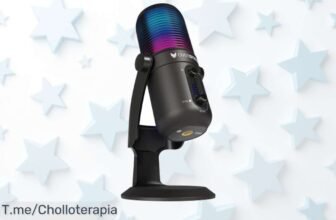 Micrófono USB para gamers con sonido súper claro y luces RGB que molan un montón oferta limitada precio loco descuento brutal corre que vuelan las unidades