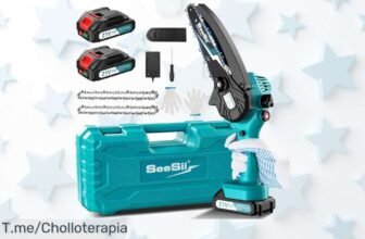 Mini motosierra inalámbrica seesii 1100w potencia brutal con cadena fácil de cambiar y batería potente aprovecha este ofertón con descuento brutal precio loco aguanta poco tiempo