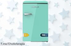 Mini nevera retro Cecotec 110 L con luz led y cajón para hielo el ofertón nunca visto que guarda tus bebidas fácil y rápido precio loco comprala ya antes que vuelen
