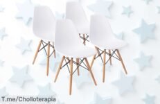 Pack de 4 sillas Dinamarca con patas de madera diseño nórdico, descuento brutal que nunca viste precio loco para renovar tu espacio compra ya antes que se agoten