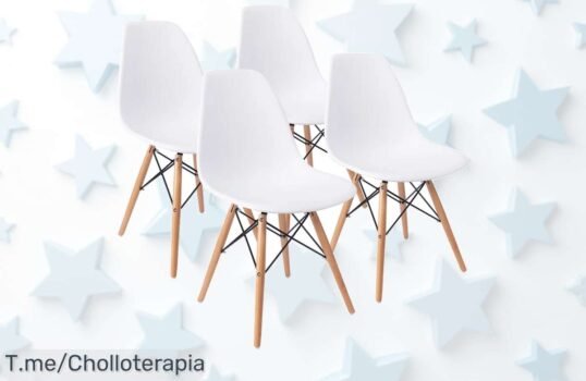 Pack de 4 sillas Dinamarca con patas de madera diseño nórdico, descuento brutal que nunca viste precio loco para renovar tu espacio compra ya antes que se agoten