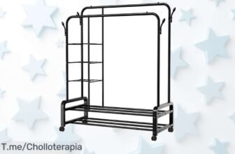 Perchero burro doble con ruedas y 3 baldas espacio extra ganchos laterales a precio loco aprovecha este ofertón descuento brutal limitado ¡no dejes que se escape!