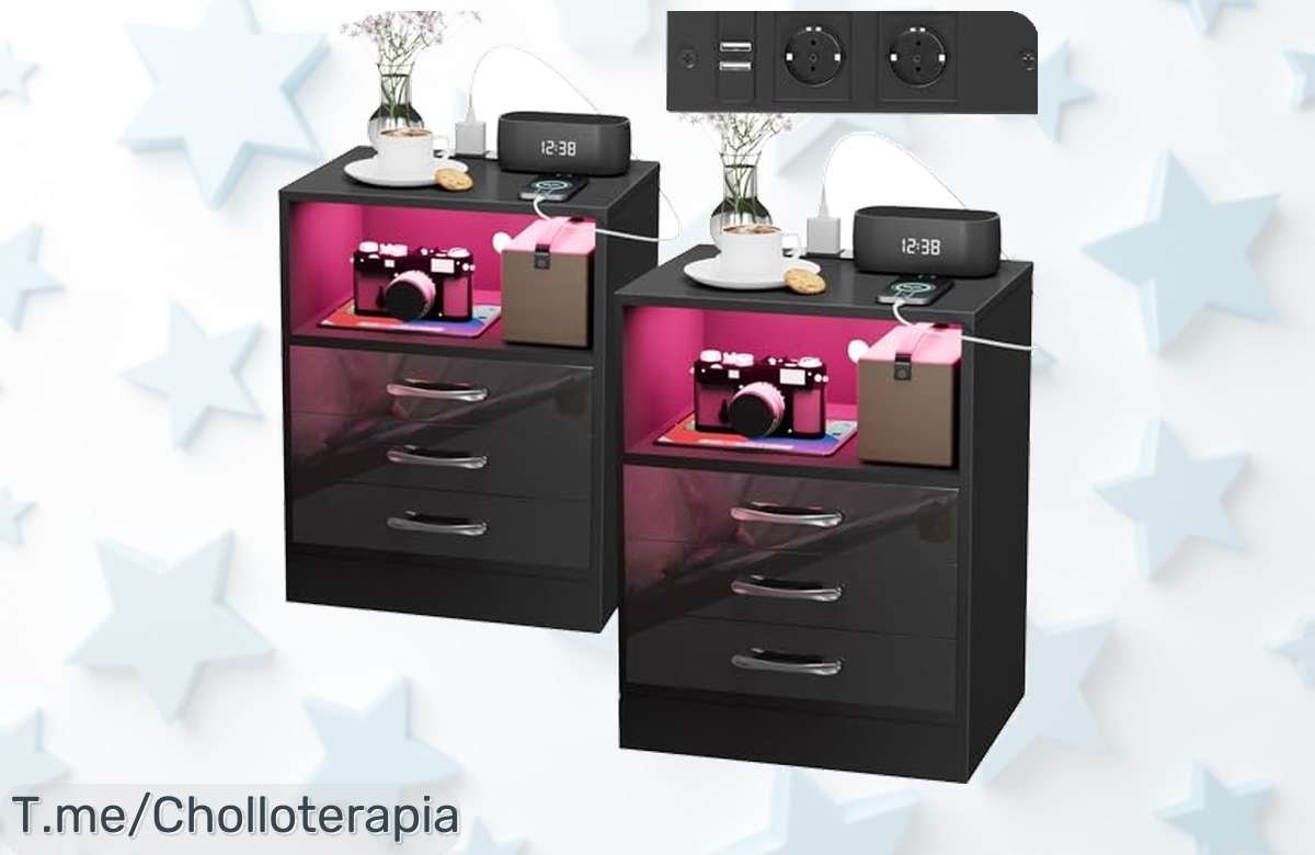 Renueva tu dormitorio con mesillas de noche LED pack 2 sin cables disfruta color y orden en un precio loco solo hoy aprovecha este super chollo antes que vuelen