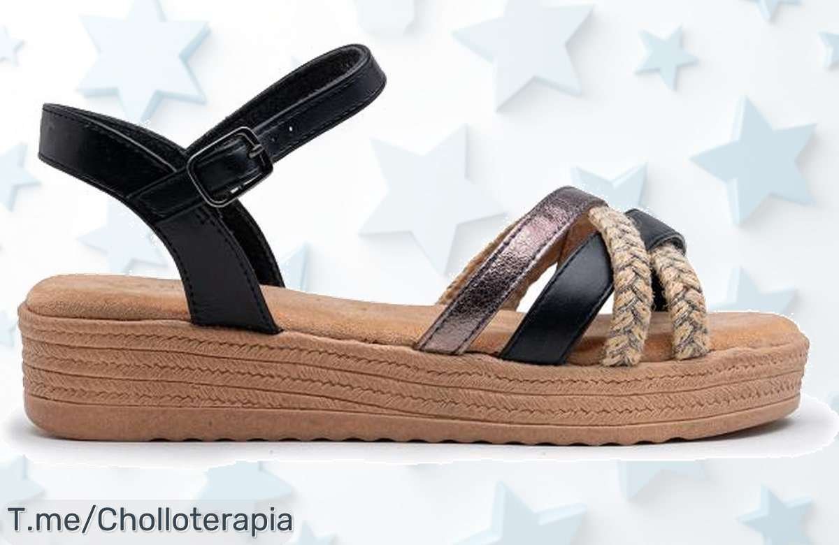 Sandalias planas de cuero PU con detalles de yute y metalizado disfruta este super chollo verano nunca visto aprovecha ya el ofertón precio loco limitado corre rápido