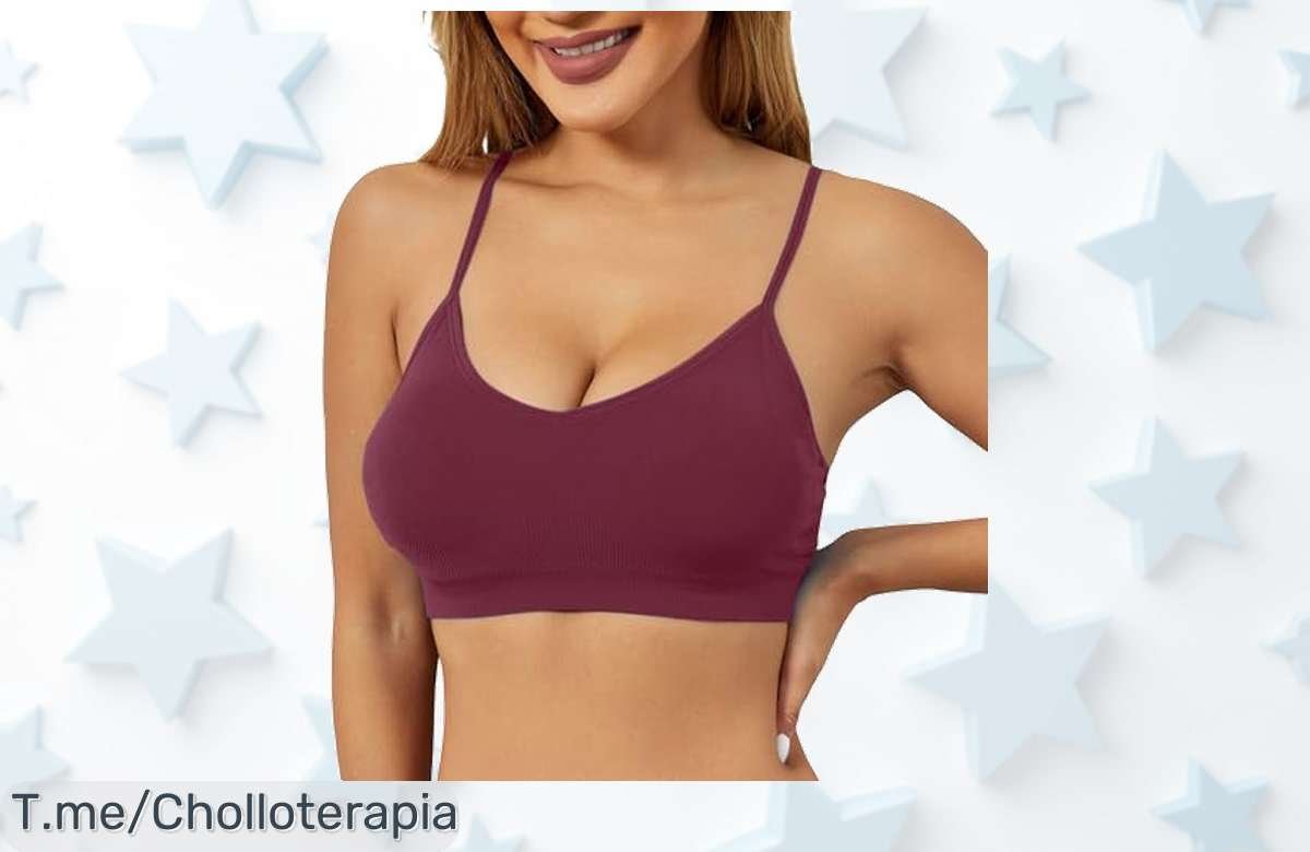 Sujetador deportivo con tirantes delgados y soporte firme para bustos grandes, descubre el super chollo con cierre frontal práctico y un descuento brutal ¡Compra ya!
