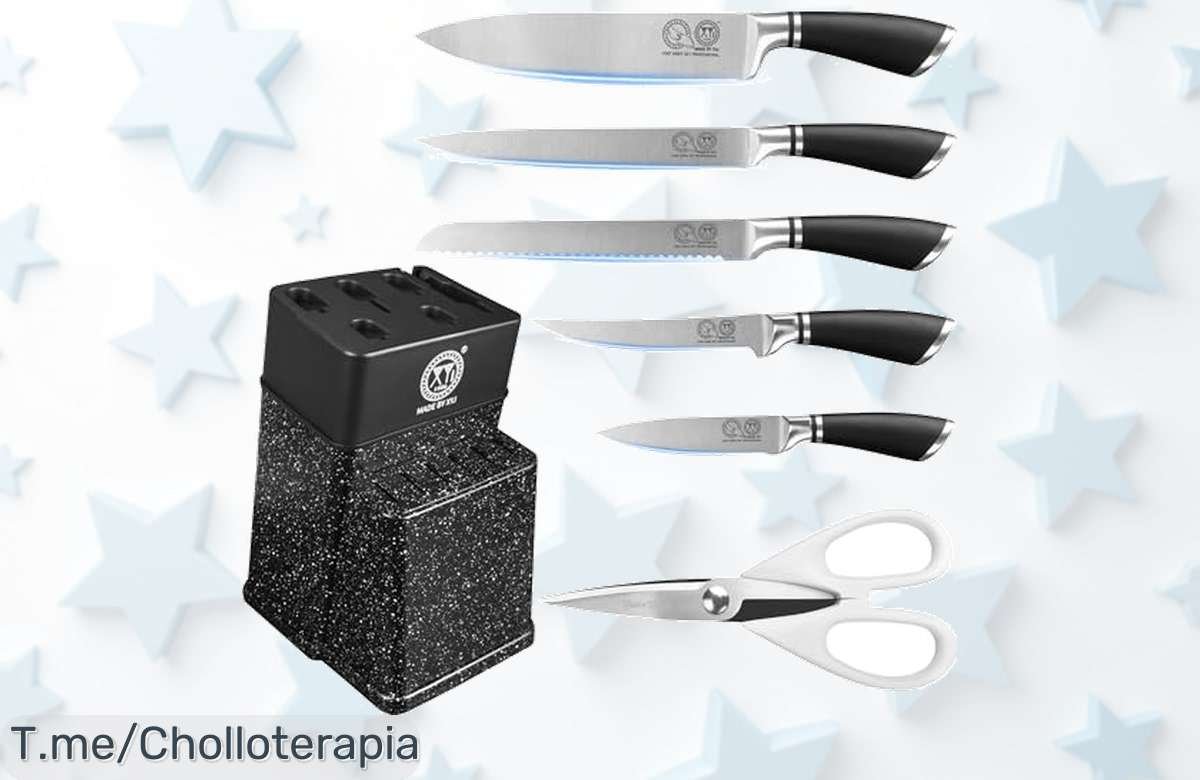 Súper chollo en set de cuchillos ultra afilados con tijeras y bloque diseño irresistible precio de ganga que convierte cocinar en un placer aprovecha ya este ofertón único antes que se agoten