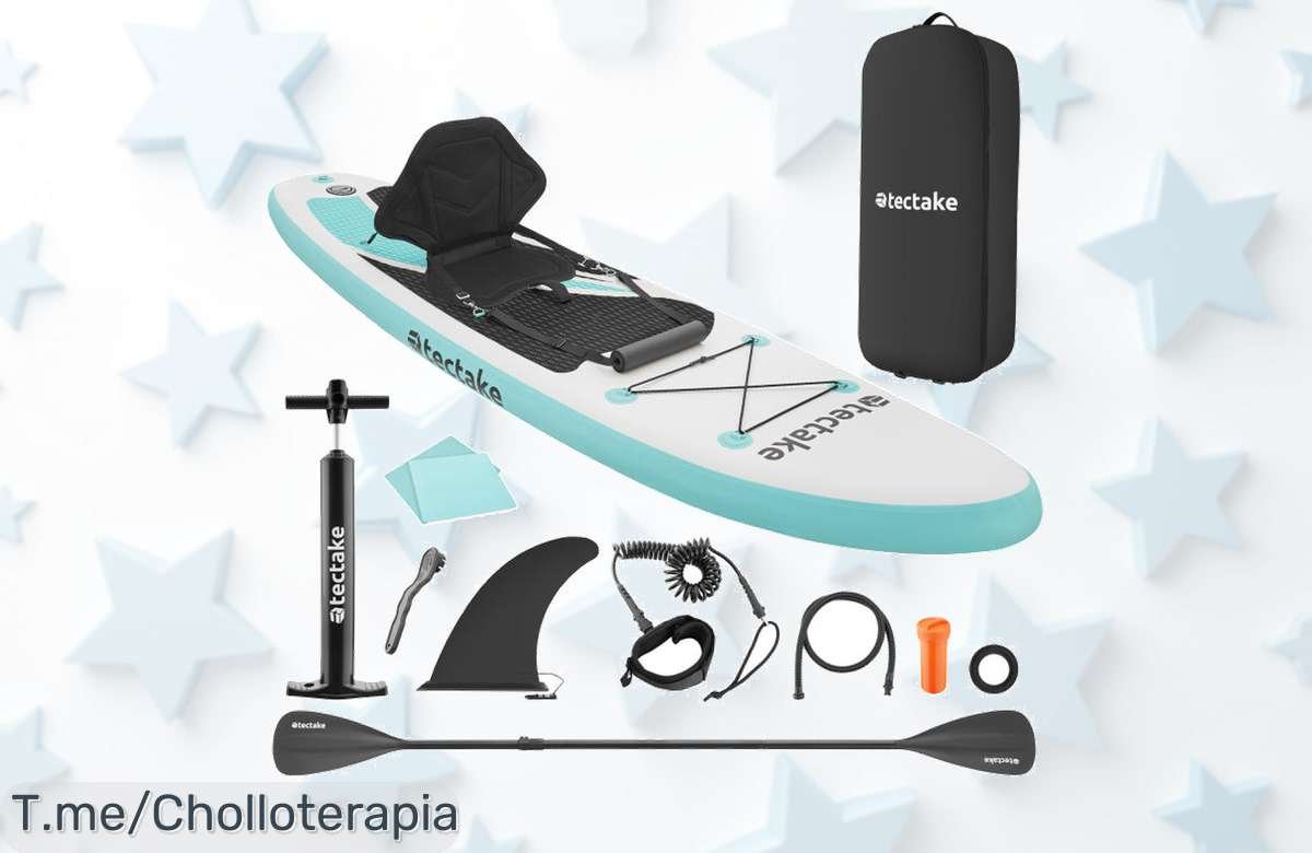 Tabla paddle surf hinchable 2 en 1 con asiento kayak y triple aleta súper estable que no querrás perder por este ofertón precio loco ¡Corre antes de que se acabe!