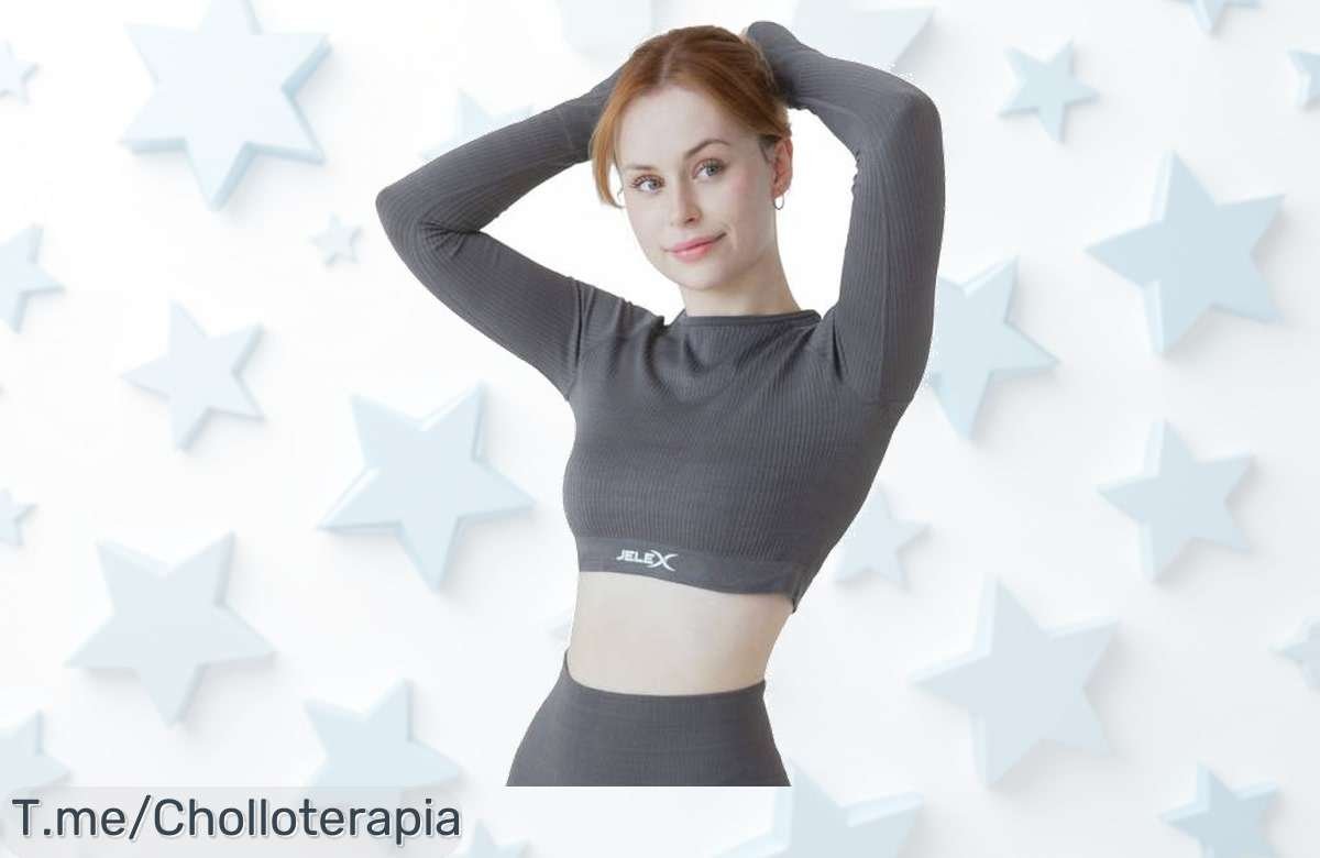 Top fitness mujer jelex amelia gris manga larga diseño único con caída de precio brutal no pierdas este super chollo nunca visto corre que se agota ya