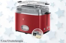 Tostadora retro Russell Hobbs con ranuras anchas para dos rebanadas, tosta rápido y a tu gusto aprovecha este ofertón clásico con descuento brutal precio loco por tiempo limitado ¡corre!