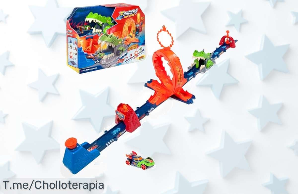 Tracers volcanosaurus con coche Nitro Rex y 4 acrobacias adrenalina total en pista con volcán y dinosaurios precio loco descuento brutal ¡ofertón nunca visto corre ya!