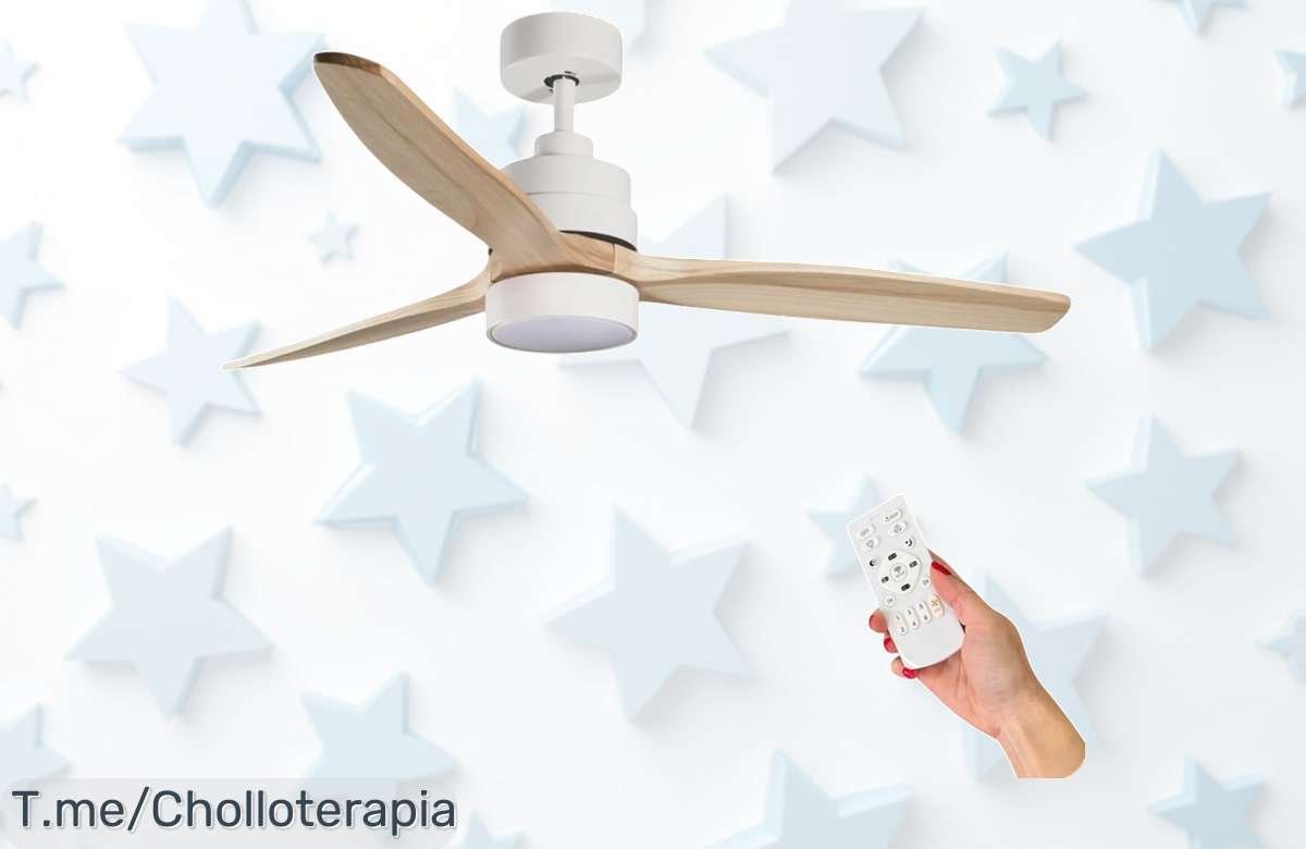 Ventilador de techo con luz LED y mando silencioso en precio loco aspas retráctiles y tres luces para tu confort aprovecha este ofertón limitado ya