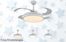Ventilador de techo con luz LED y mando súper silencioso diseño retráctil 6 velocidades frescura total ¡ofertón nunca visto precio loco no lo dejes escapar!