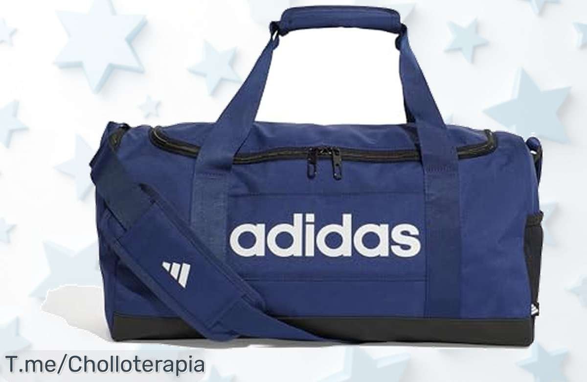 Adidas essentials linear duffel bag azul oscuro con mil bolsillos y espacio para zapatos a precio loco descuento brutal nunca visto aprovecha este ofertón limitado ya