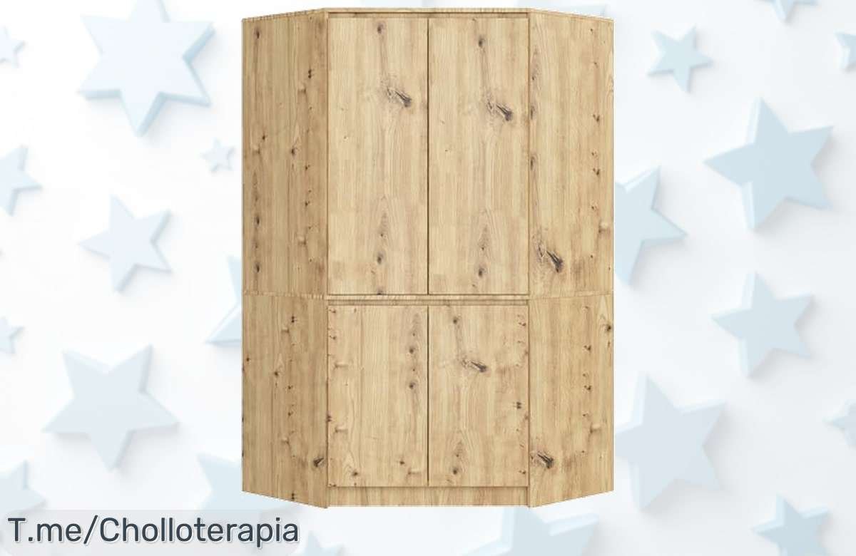 Aprovecha el super chollo del armario esquinero AKORD S100 en roble artisan con 4 puertas y 6 estantes ordenados máximo nunca visto a precio loco compra ya antes que se acabe