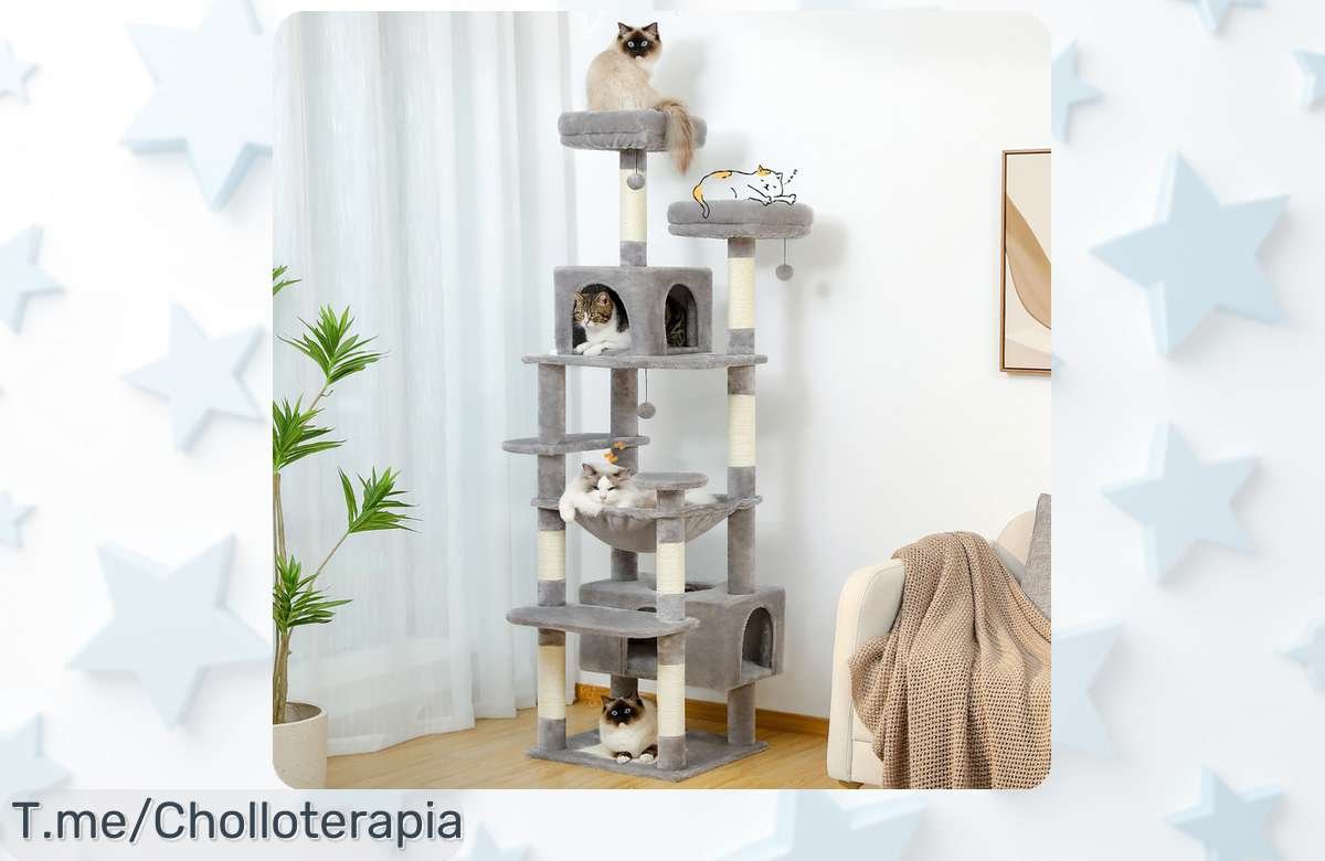 Árbol torre para gatos de 184 cm con postes sisal resistente y casitas acolchadas bienestar garantizado aprovecha este super chollo precio loco por tiempo limitado