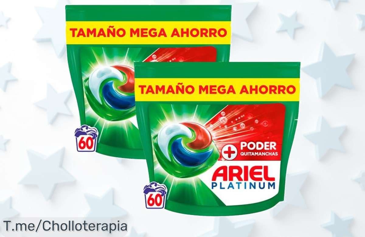 Ariel Platinum pack mega ahorro con 120 cápsulas quitamanchas extra poder deslumbra tu ropa sin esfuerzo aprovecha este súper chollo y descuento brutal antes que se agote