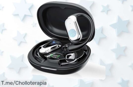 Auriculares Bluetooth 54 con gancho deportivo y control táctil fácil aprovecha este super chollo precio loco descuento brutal unidades limitadas actúa ya