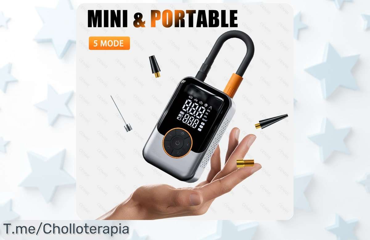 Bomba de aire eléctrica portátil con pantalla LCD súper práctica precio loco que infla rápido coche, motos y balones sin líos aprovecha este super chollo ya antes que se acabe