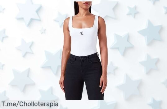 Calvin Klein Jeans rib tank top blanco con escote en U que realza tu figura diseño moderno y tendencia nunca vista precio de ganga super chollo aprovecha ya oferta limitada