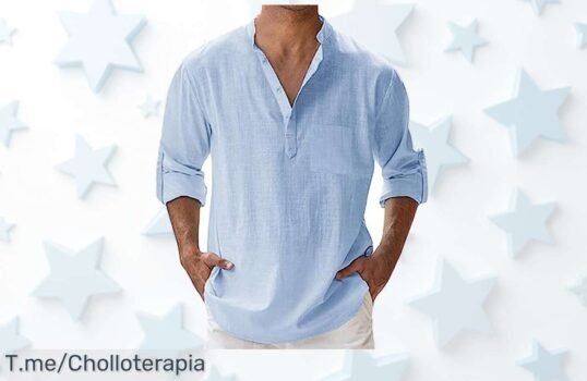Camisa lino hombre manga larga con cuello mao a precio de ganga nunca visto disfruta del verano y ocio con este ofertón descuento brutal compra ya antes que se agote
