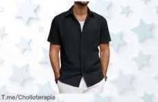 Camisa negra de algodón con rayas y bolsillo en oferta nunca vista aprovecha este precio loco y super chollo corre ya antes que se acabe esta ganga única