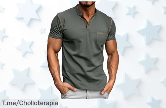 Camiseta Henley para hombre con botones y bolsillo a precio loco diseño moderno que destaca aprovecha este ofertón con descuento brutal y stock limitado ¡compra ya!