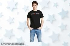 Camiseta Jack & Jones slim fit negro con logo clásico súper chollo y caída de precio brutal para lucir increíble no pierdas este ofertón limitado corre ya