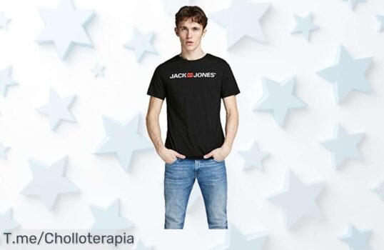 Camiseta Jack & Jones slim fit negro con logo clásico súper chollo y caída de precio brutal para lucir increíble no pierdas este ofertón limitado corre ya