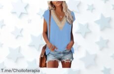 Camiseta de encaje mujer cuello en V con descuento brutal para verano estilo casual que nunca falla precio loco y oferta limitada corre antes que se acabe
