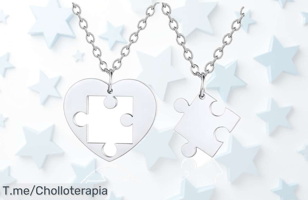 Collar pareja acero inoxidable con diseño corazón separable chapado brillante super chollo irresistible precio loco descuento brutal nunca visto compra ya antes que se agote