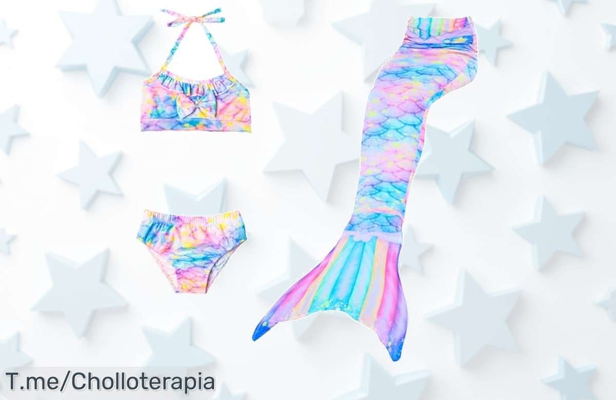 Conjunto cola de sirena para niña tela suave y divertida con braga desmontable el ofertón del verano que no puedes dejar pasar precio loco limita tu compra ya