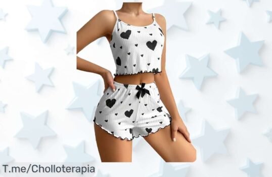 Conjunto pijama mujer verano con estampado de corazón a precio loco que te hará sentir sexy y chic en casa o gym no pierdas este ofertón y actúa ya antes que se agote