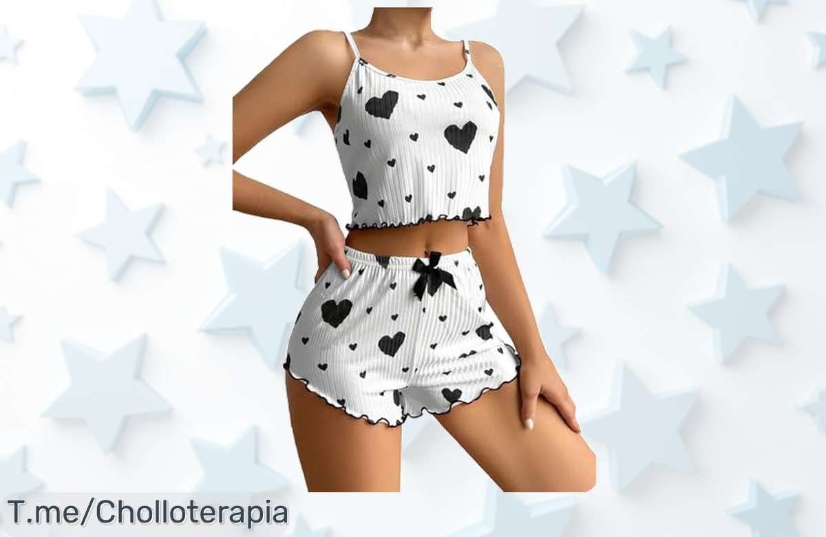 Conjunto pijama mujer verano con estampado de corazón a precio loco que te hará sentir sexy y chic en casa o gym no pierdas este ofertón y actúa ya antes que se agote