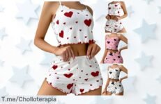 Conjunto pijama verano mujer sin mangas con estampado corazón precio loco y oferta nunca vista disfrútalo ya en esta súper ganga ¡corrre que es un ofertón limitado!