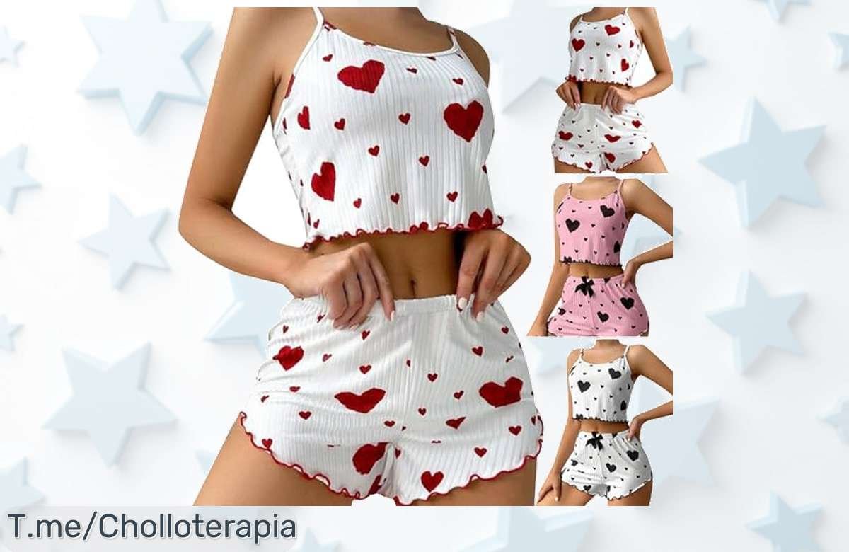 Conjunto pijama verano mujer sin mangas con estampado corazón precio loco y oferta nunca vista disfrútalo ya en esta súper ganga ¡corrre que es un ofertón limitado!