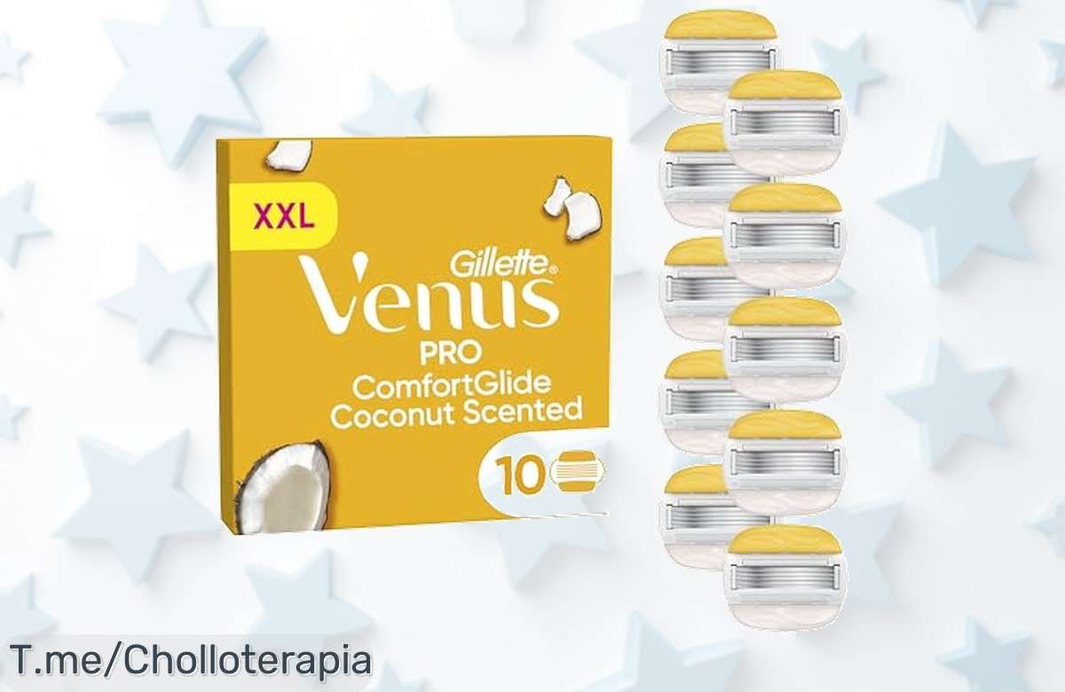 Descubre Venus Gillette Pro ComfortGlide con aroma a coco y crema hidratante piel suave garantizada precio loco en pack de 10 cuchillas ¡ofertón único compra ya!