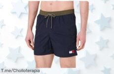 Descubre el bañador Tommy Hilfiger azul medium con cintura ajustable tela súper liviana un ofertón de precio loco que te encantará actúa rápido antes que se acabe este descuento brutal nunca visto