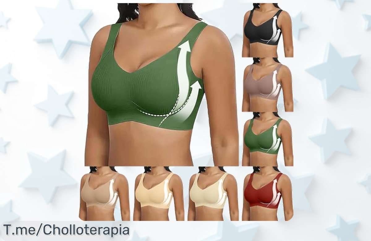 Descubre el sujetador sin aros con escote en V y malla 3D que realza tu pecho al máximo con un doble cinturón de elevación aprovecha este super chollo nunca visto precio loco por tiempo limitado ¡compra ya!