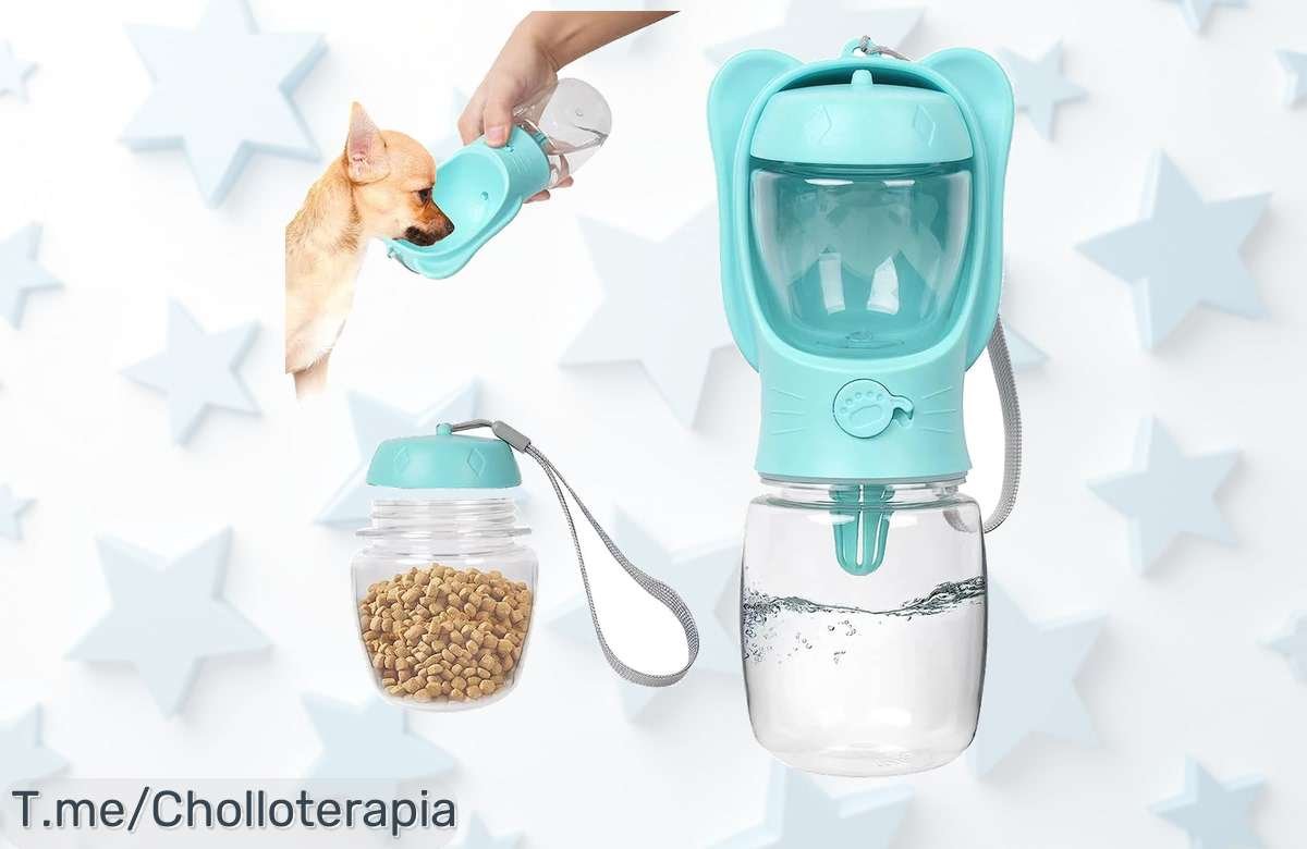 Descubre la botella para perros con comida extraíble y cierre sin fugas ese super chollo a precio loco que no podrás dejar escapar ¡compra ya antes que se acabe!