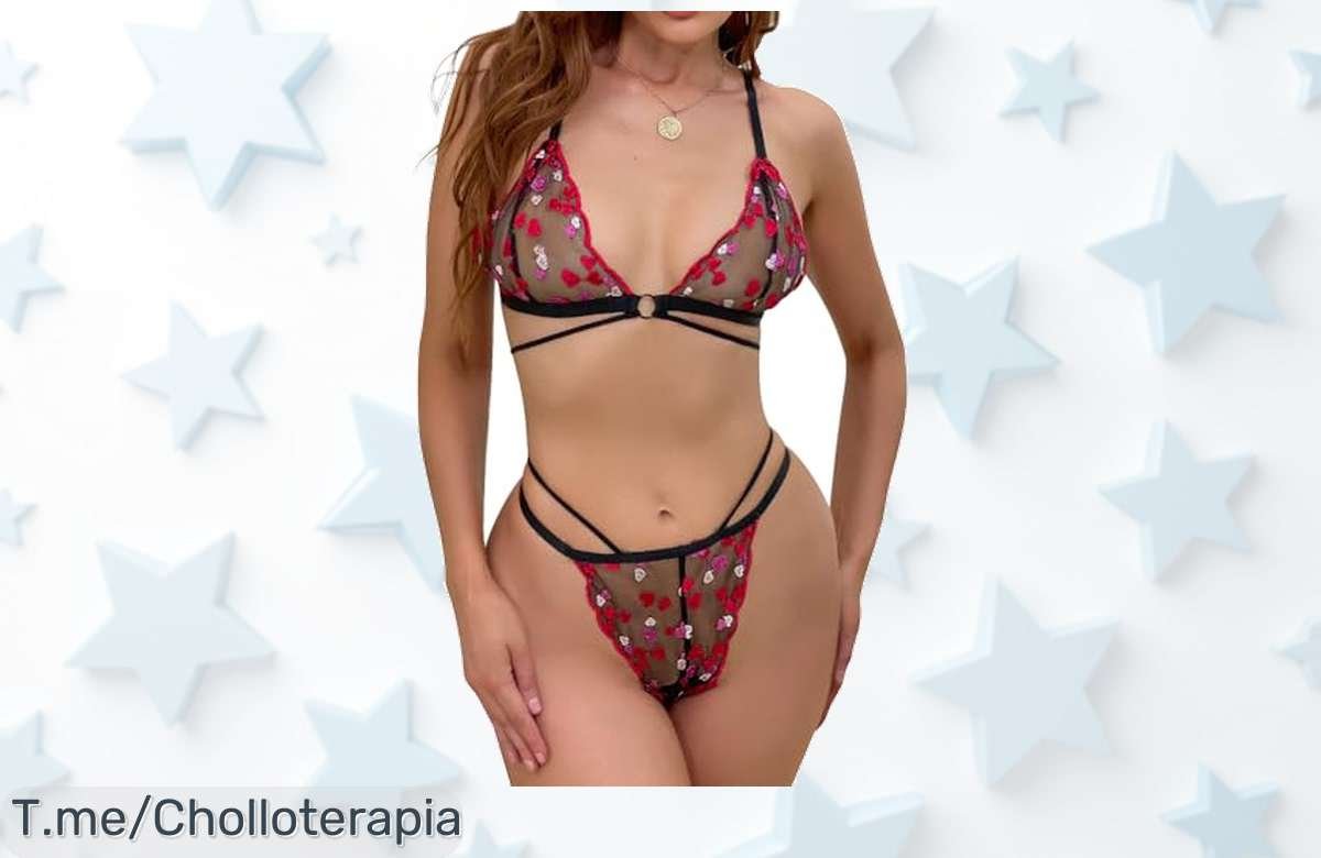 Descubre satohom lencería sexy con corazón bordado, tiras ajustables y malla transparente a un precio loco nunca visto corre ya por este ofertón limitado