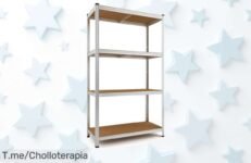 Estantería metálica super resistente con 4 baldas ajustables de MDF para tu garaje oferta nunca vista precio loco y descuento brutal aprovecha este súper chollo ya
