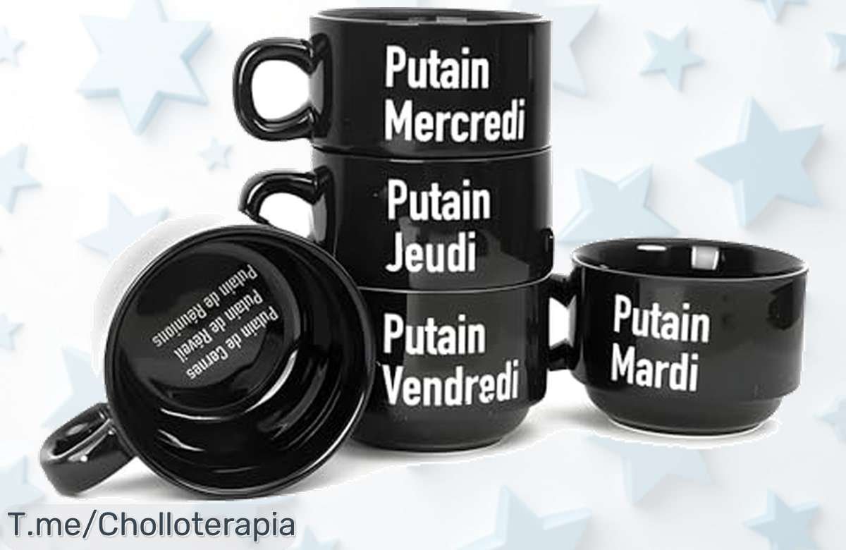 Juego 5 tazas negras con mensajes irreverentes para alegrar tus mañanas precio loco y descuento brutal nunca visto aprovecha este ofertón único antes que se acabe