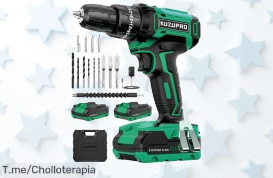 Kuzupro taladro percutor 21V con luz led y 14 accesorios potencia brutal precio de ganga nunca visto aprovecha este ofertón único antes que se agote